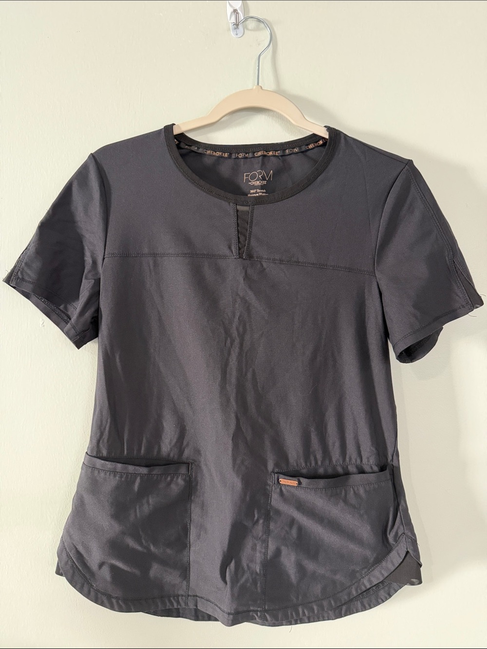 Cherokee Form Black Short Sleeve Scrub Top with Patch Pockets